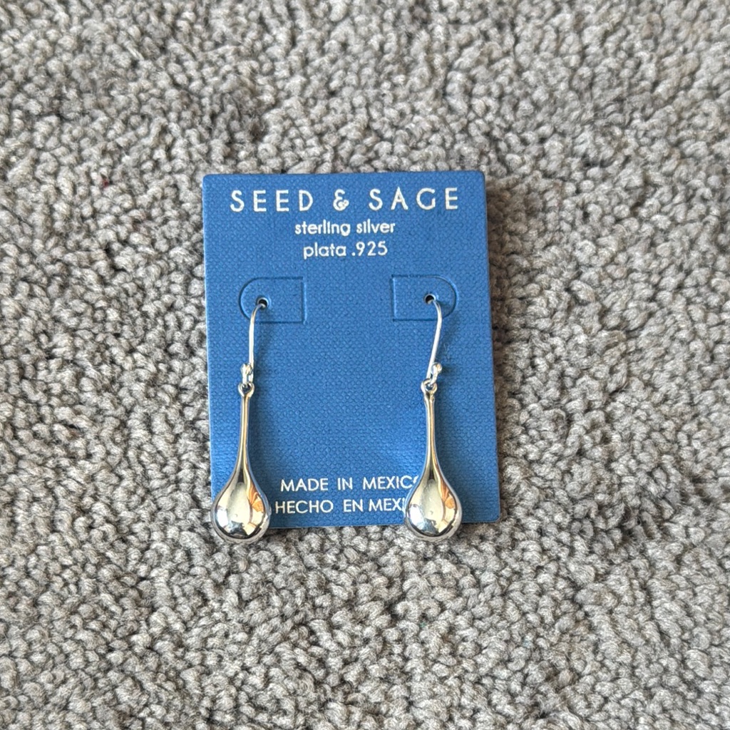 Seed & Sage Sterling Silver 925 Teardrop Dangle Earrings Made In Mexico Nwt